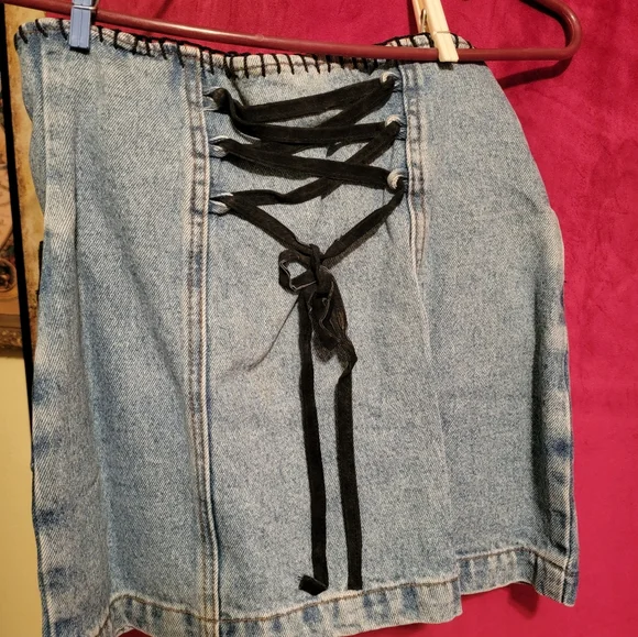 Vintage Authentic Denimes Original Jeans Mini Skirt and Blazer w/Suede. Size SM
